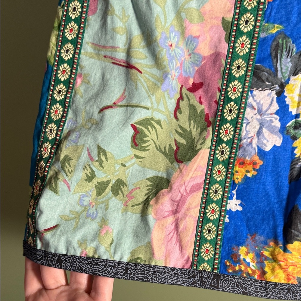Patchwork Floral Mini Skirt in Teal, Pink & Green - Picture 7 of 16